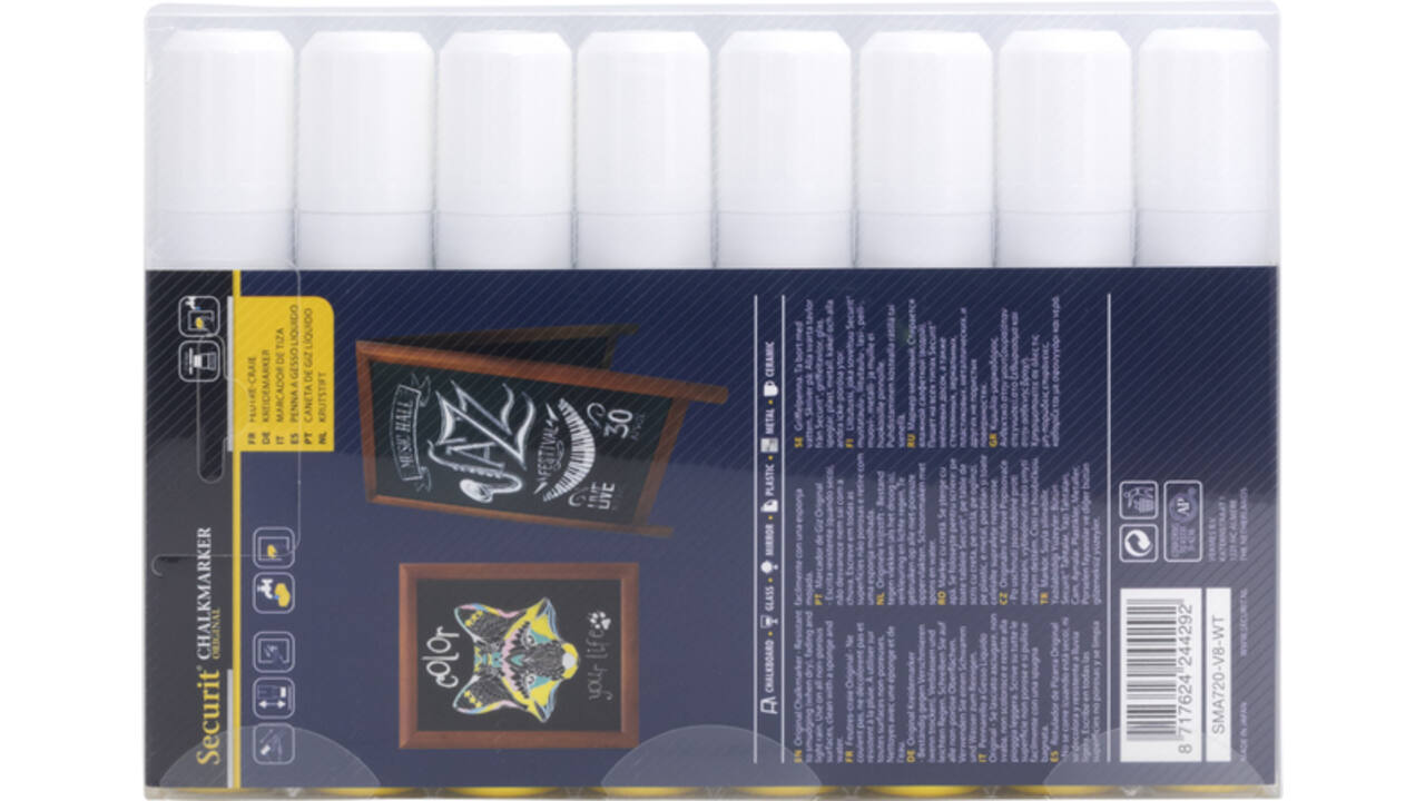 Krijtstift Securit SMA-720 blok wit 7-15mm blister à 8 stuks