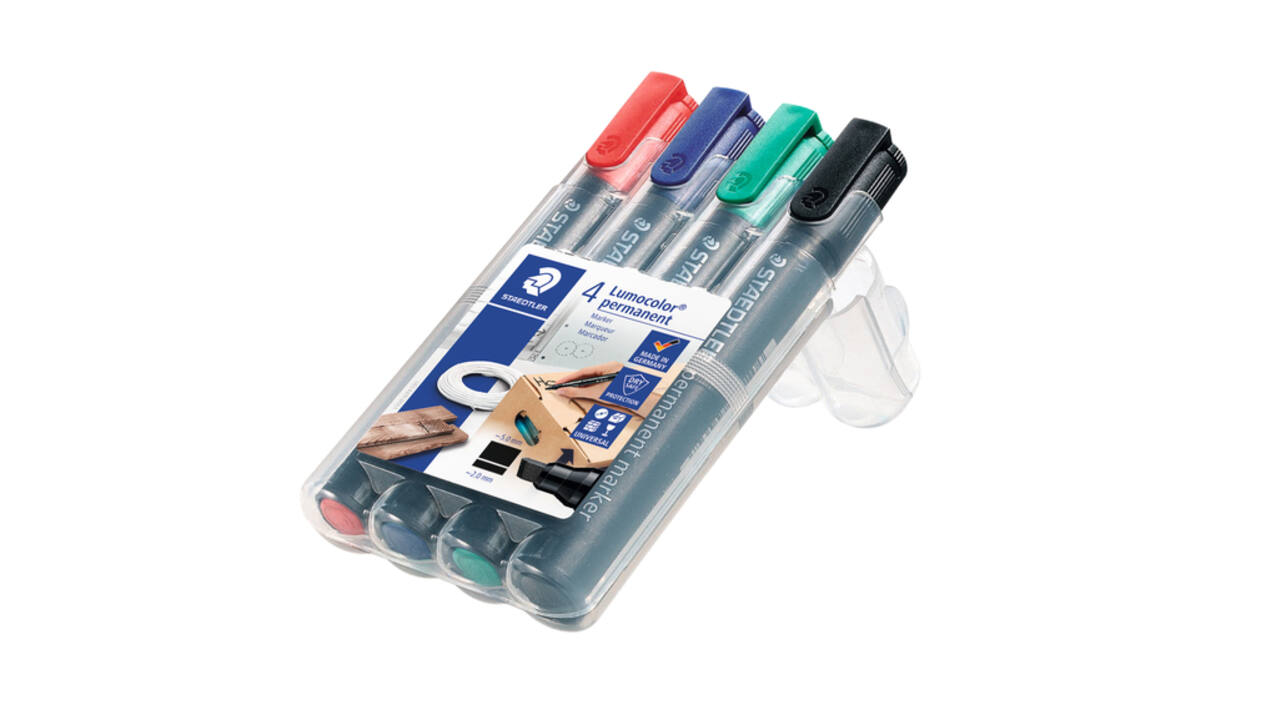 Viltstift Staedtler Lumocolor 350 permanent schuin assorti 4 stuks