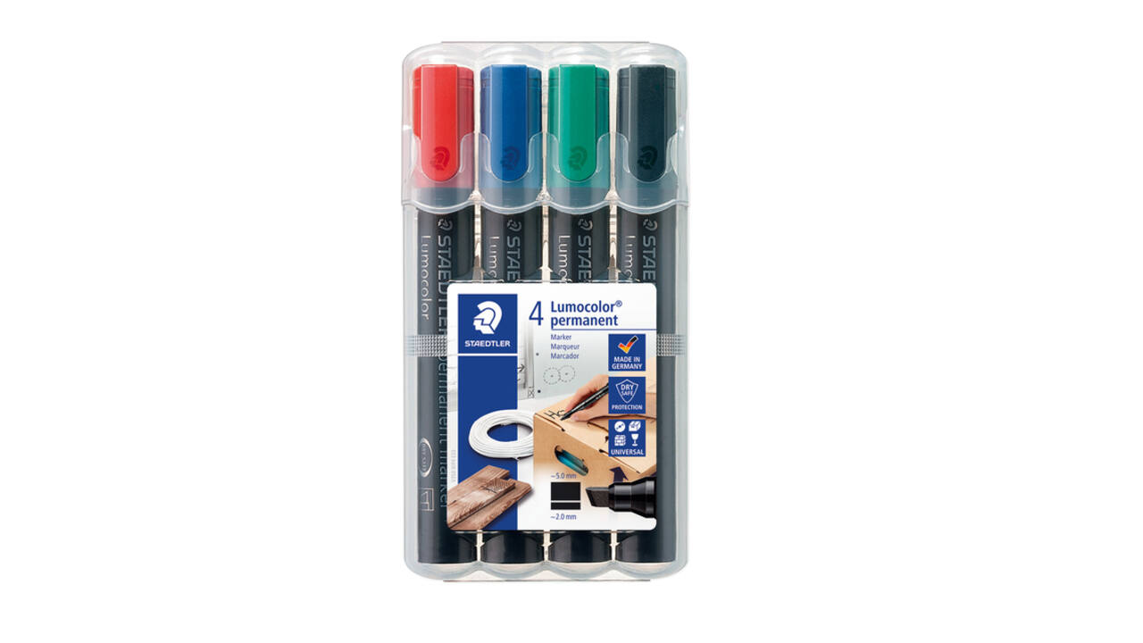 Viltstift Staedtler Lumocolor 350 permanent schuin assorti 4 stuks
