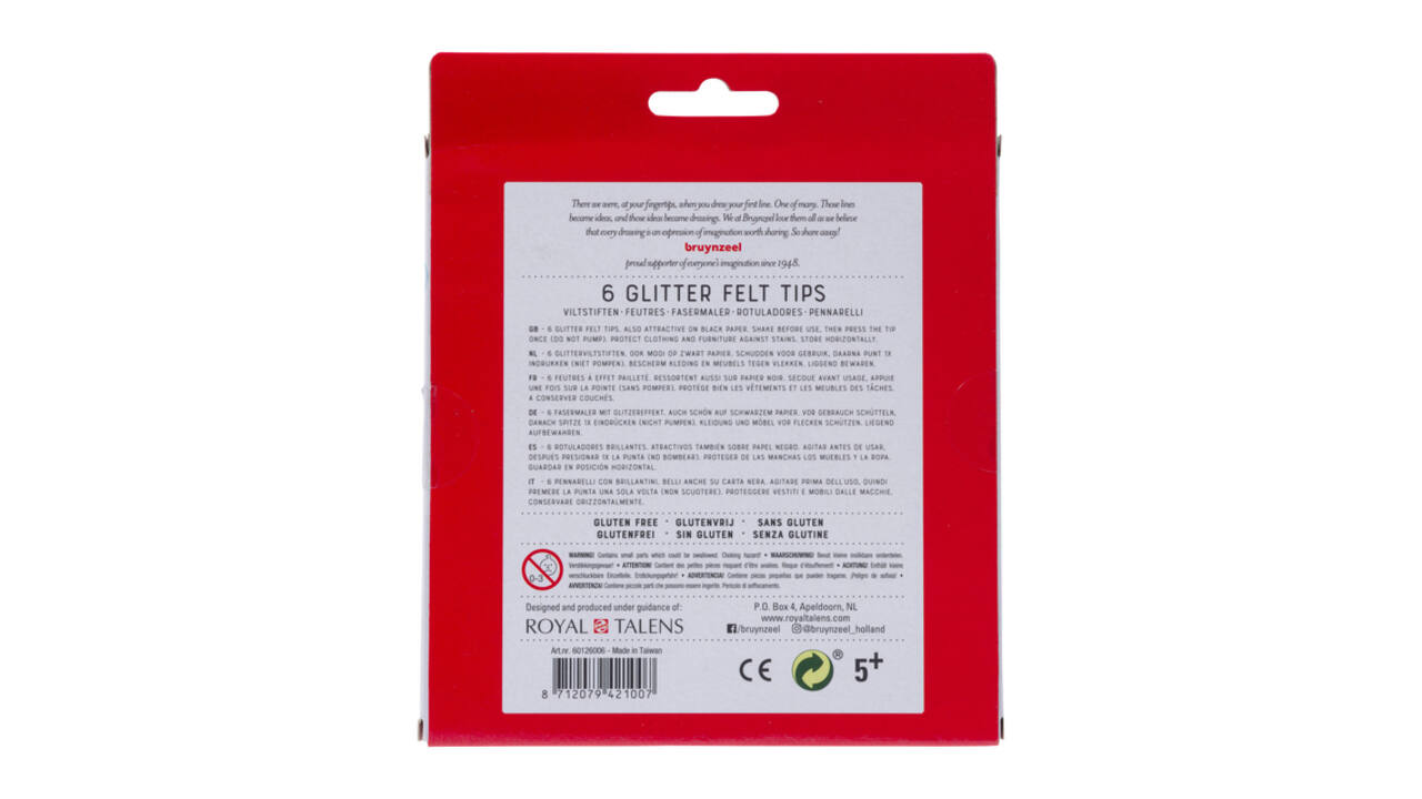 Viltstift Bruynzeel Kids assorti glitter 6 stuks
