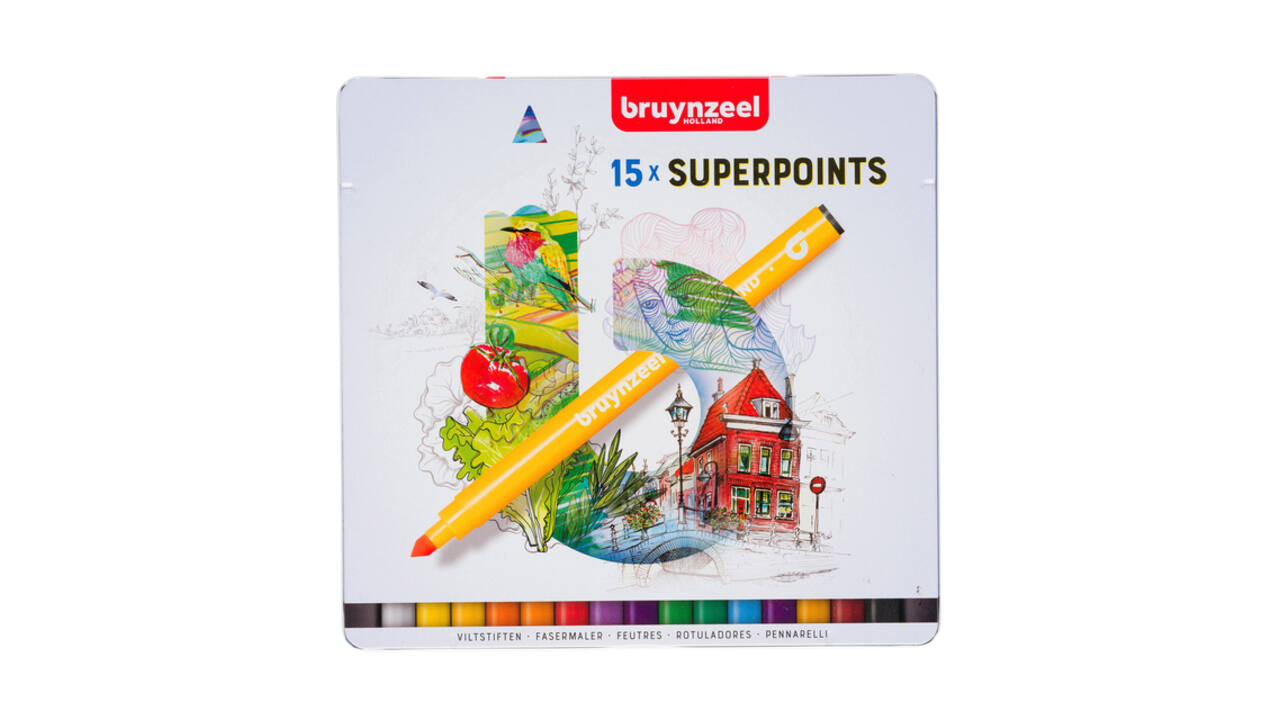 Viltstift Bruynzeel Creatives Superpoints assorti blik à 15 stuks
