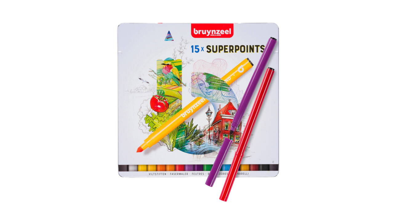 Viltstift Bruynzeel Creatives Superpoints assorti blik à 15 stuks