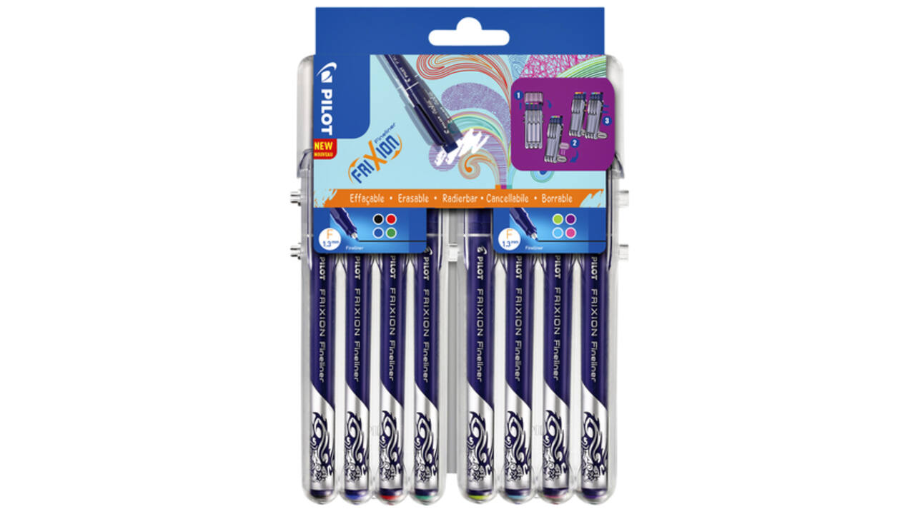 Fineliner Pilot friXion fijn assorti etui à 8 stuks