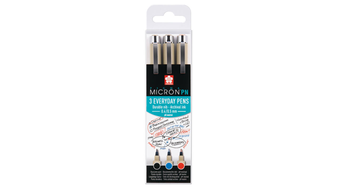 Fineliner Sakura Pigma Micron 0.4mm blister à 3 stuks assorti