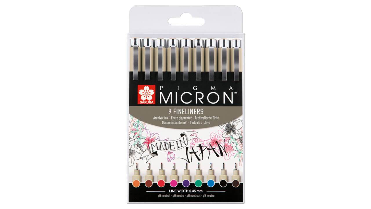 Fineliner Sakura Pigma Micron 05 0.45mm set à 9 kleuren