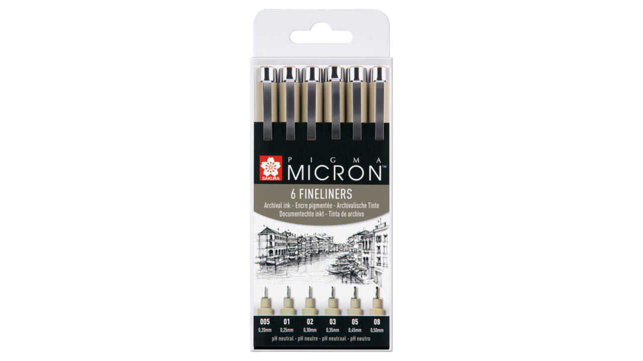 Fineliner Sakura Pigma Micron set à 6 schrijfbreedtes zwart