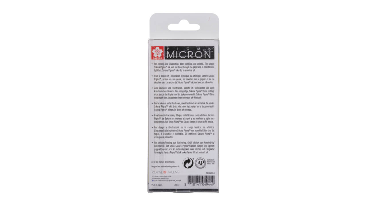 Fineliner Sakura Pigma Micron set à 6 schrijfbreedtes zwart