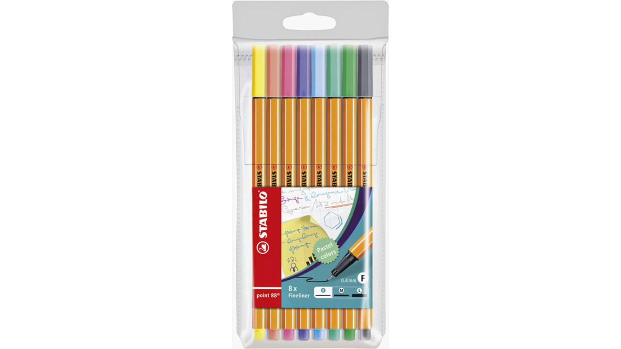 Fineliner STABILO point 88/8 fijn pastel assorti etui à 8 stuks