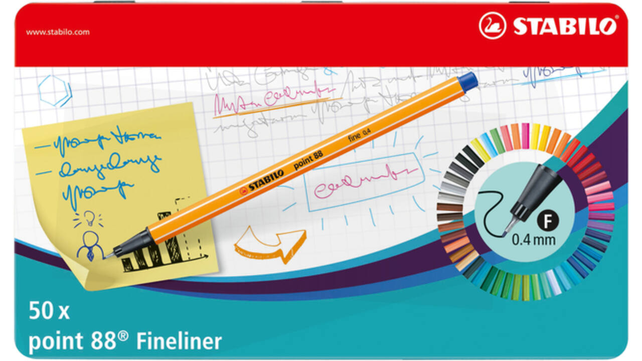 Fineliner STABILO point 88/50 fijn assorti blik à 50 stuks