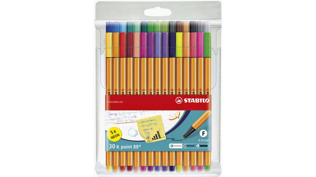 Fineliner STABILO point 88/30 fijn assorti etui à 30 stuks