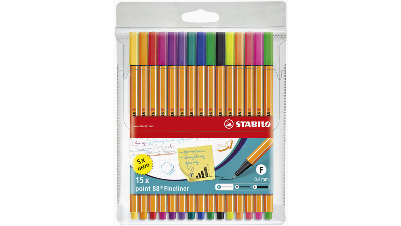 Fineliner STABILO point 88/15 fijn assorti etui à 15 stuks