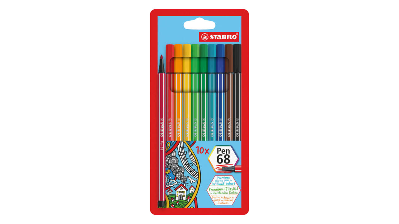 Viltstift STABILO Pen 68/10 medium assorti etui à 10 stuks