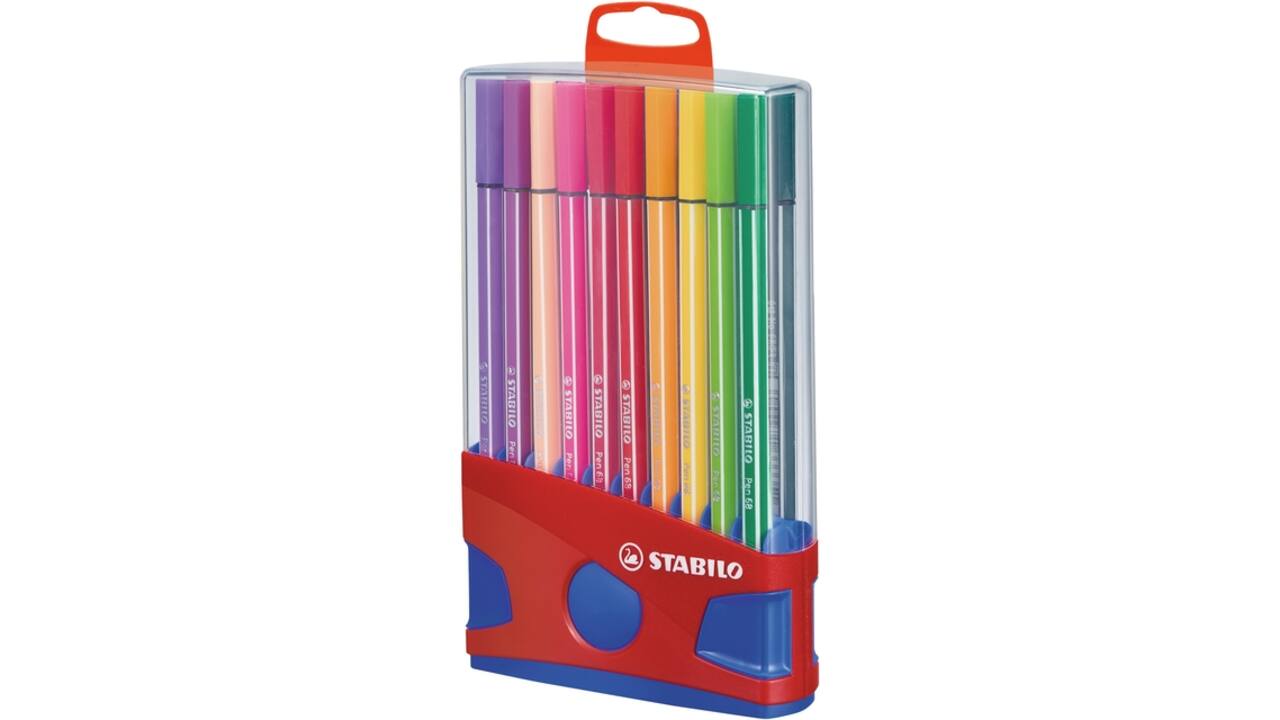 Viltstift STABILO Pen 68/20 ColorParade in rood/blauw etui M ass 20st