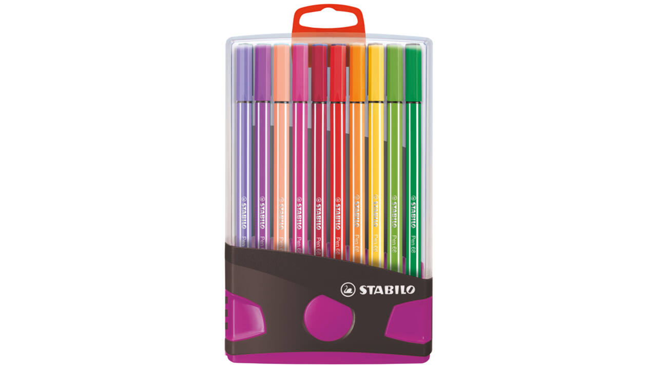 Viltstift  STABILO Pen 68/20 ColorParade in antr/roze etui M ass 20st