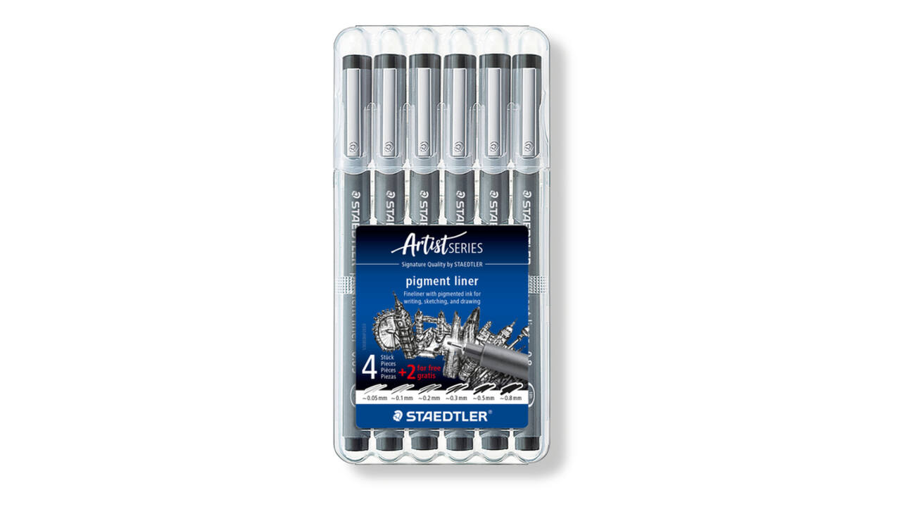 Fineliner Staedtler Pigment 308 zwart set 4+2 gratis