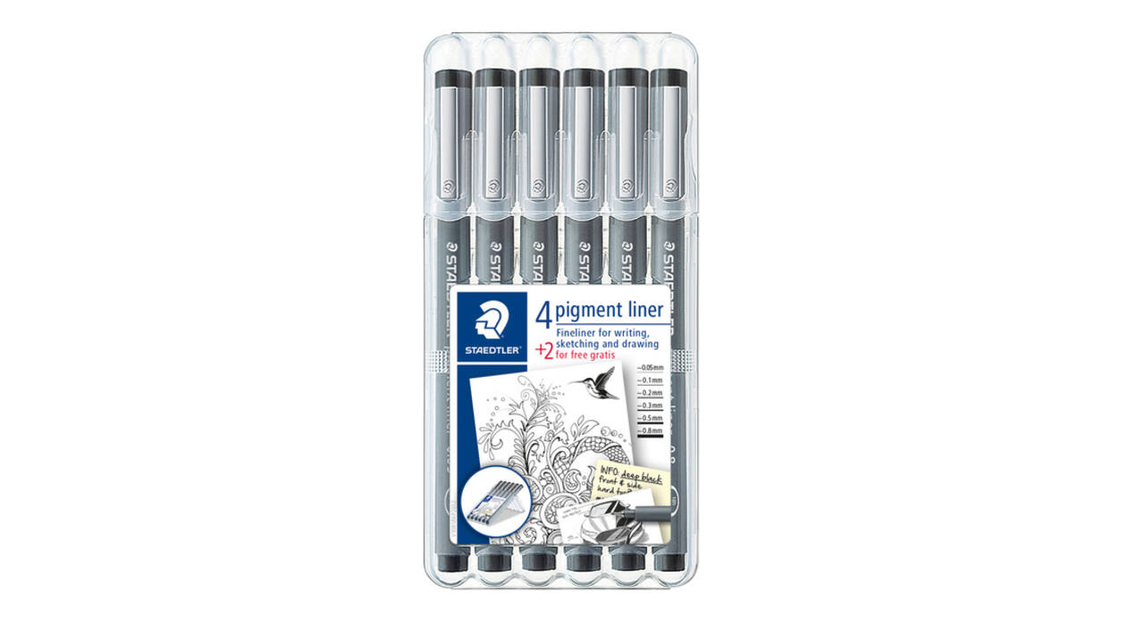 Fineliner Staedtler Pigment 308 zwart set 4+2 gratis