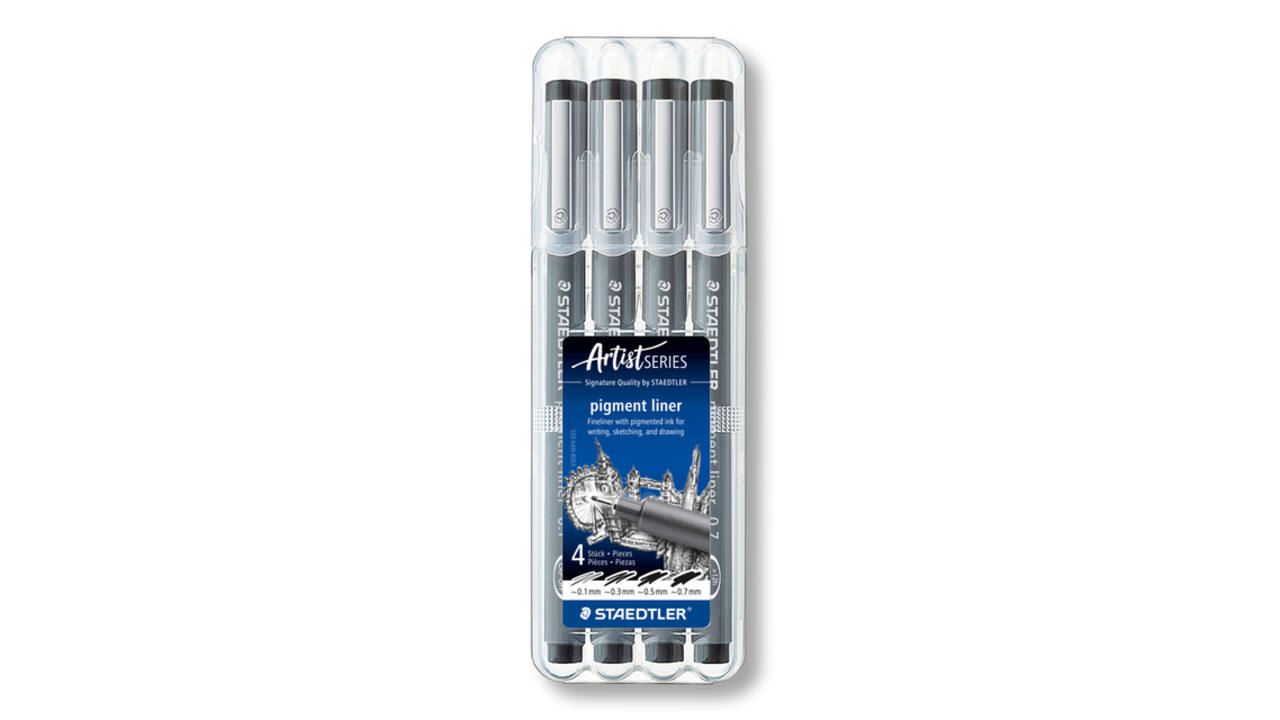 Fineliner Staedtler Pigment 308 zwart set 4 stuks