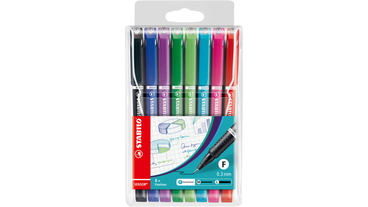 Fineliner STABILO Sensor 189/8 fijn assorti etui à 8 stuks
