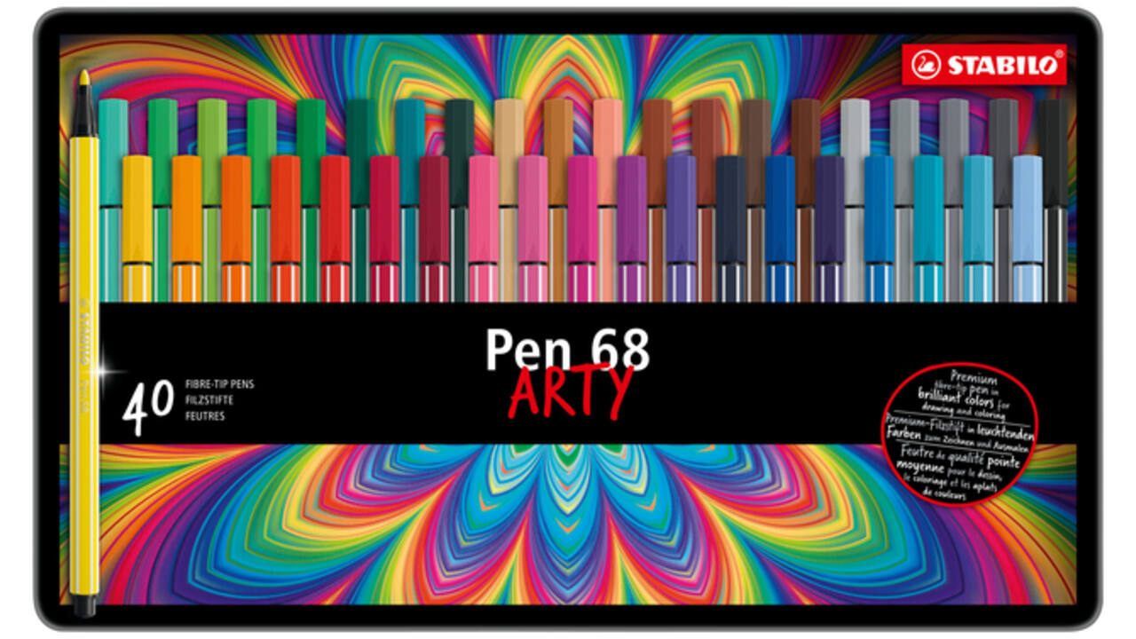 Viltstift STABILO Pen 68/40 Arty medium assorti blik à 40 stuks