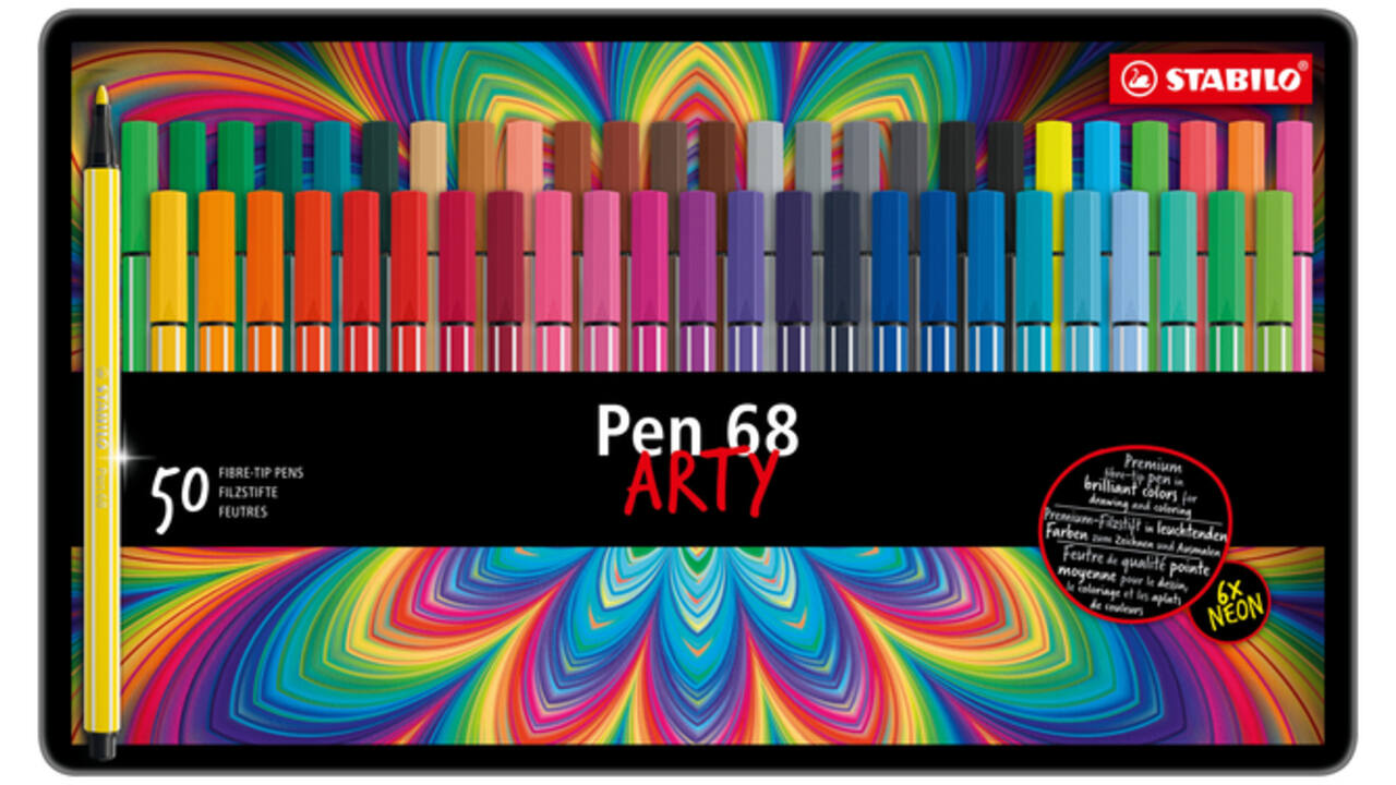 Viltstift STABILO Pen 68/50 Arty medium assorti blik à 50 stuks