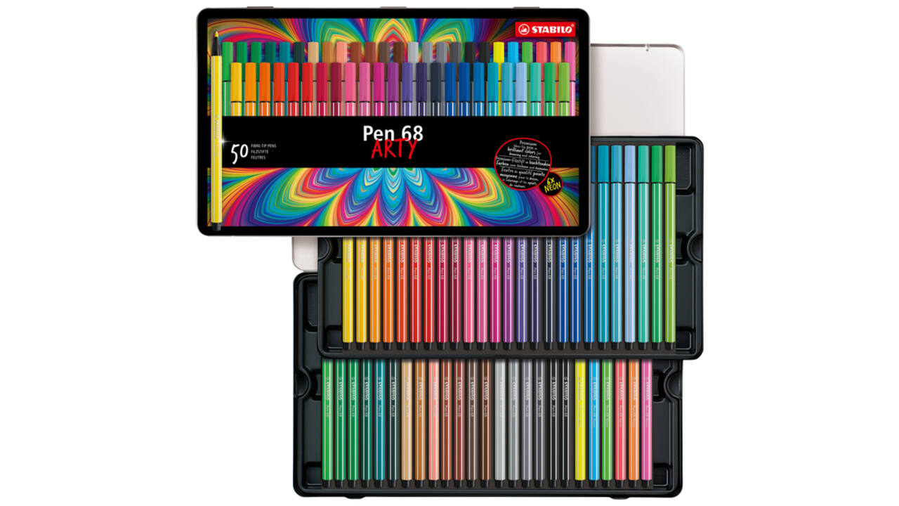 Viltstift STABILO Pen 68/50 Arty medium assorti blik à 50 stuks