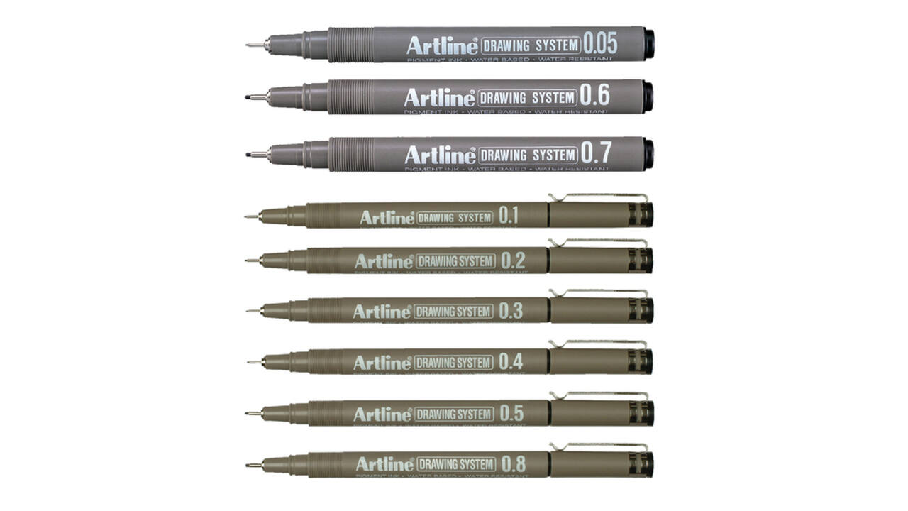 Fineliner Artline technisch etui met 0.1-0.3-0.5-0.7mm zwart
