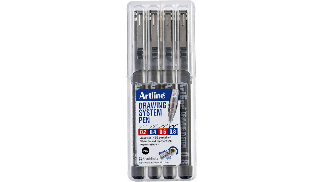 Fineliner Artline technisch etui met 0.2-0.4-0.6-0.8mm zwart