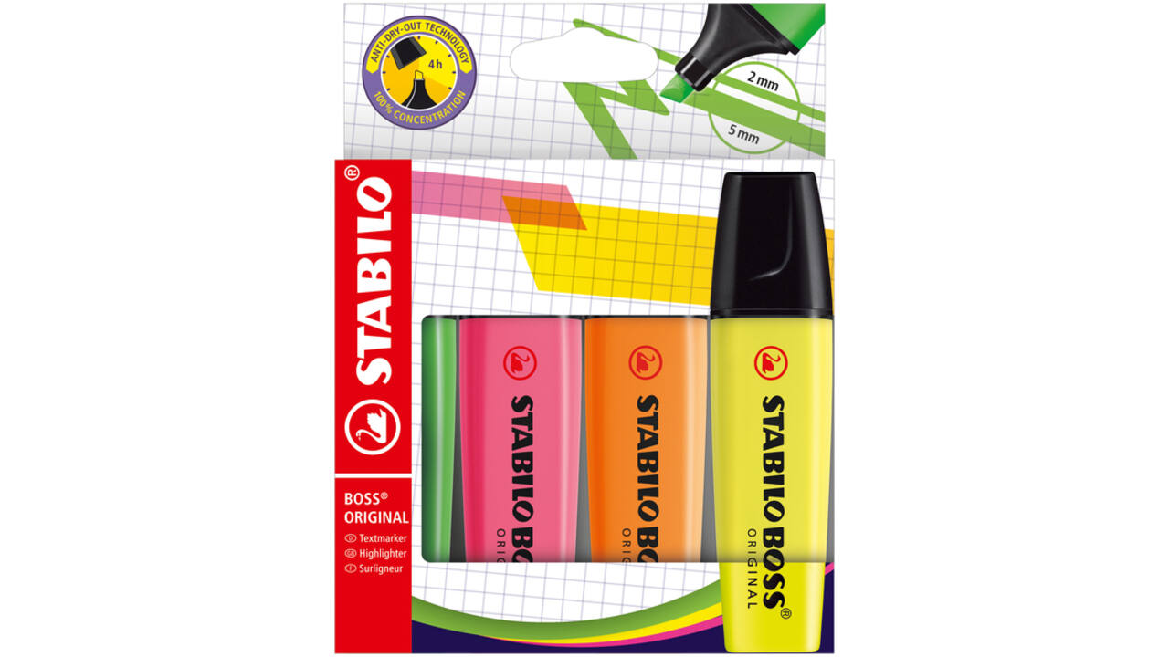 Markeerstift STABILO BOSS Original 70/4 assorti etui à 4 stuks