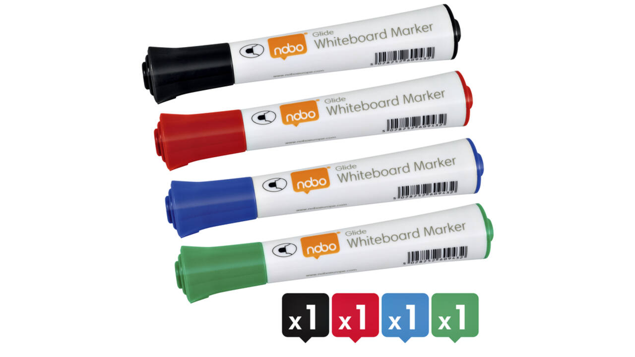 Whiteboardmarker Nobo Glide rond assorti 3mm 4st
