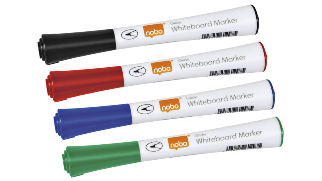 Whiteboardmarker Nobo Glide rond assorti 1mm 4st