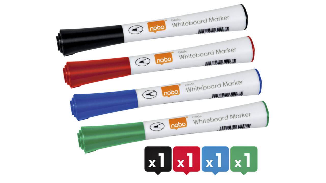 Whiteboardmarker Nobo Glide rond assorti 1mm 4st