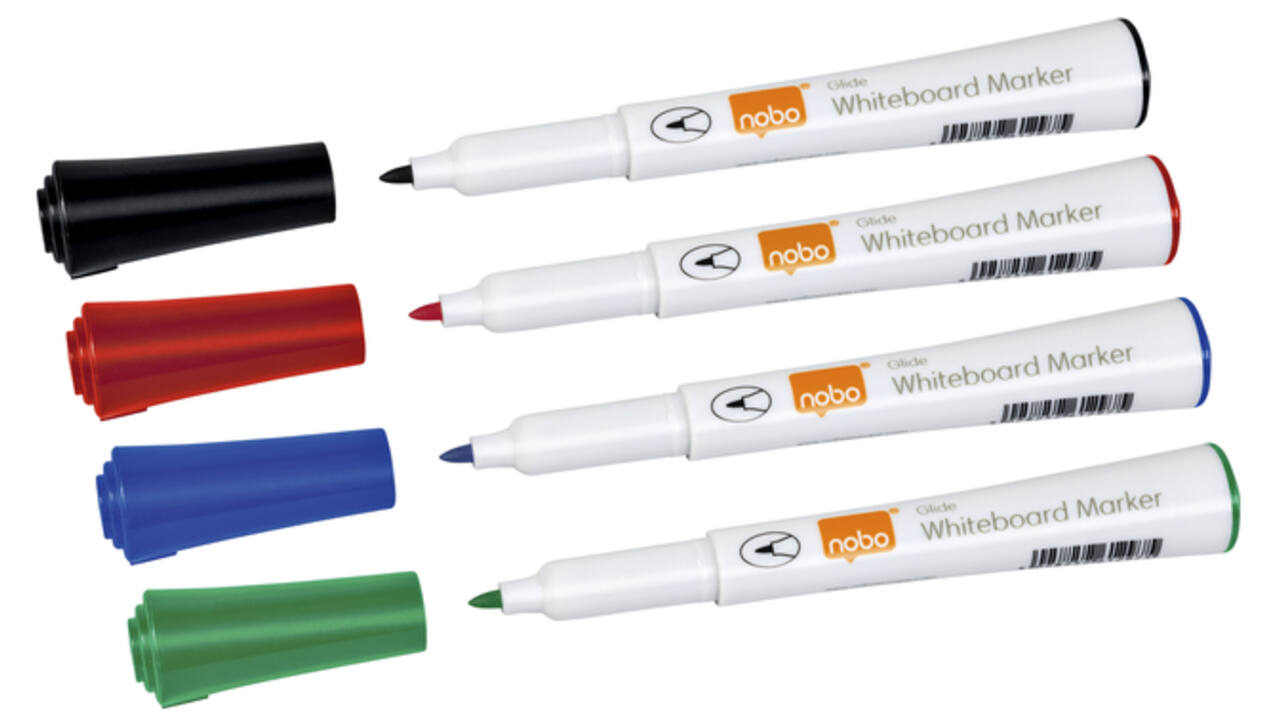 Whiteboardmarker Nobo Glide rond assorti 1mm 4st