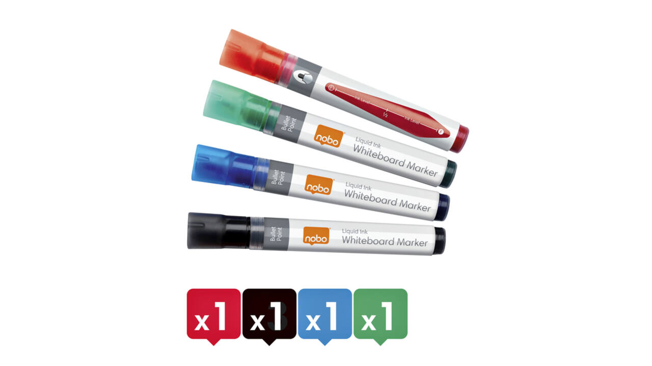 Whiteboardmarker Nobo Liquid ink rond assorti 3mm 4st