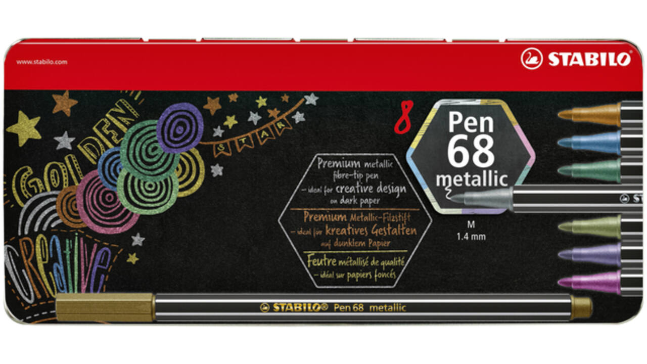 Viltstift STABILO Pen 68/8 medium metallic assorti blik à 8 stuks