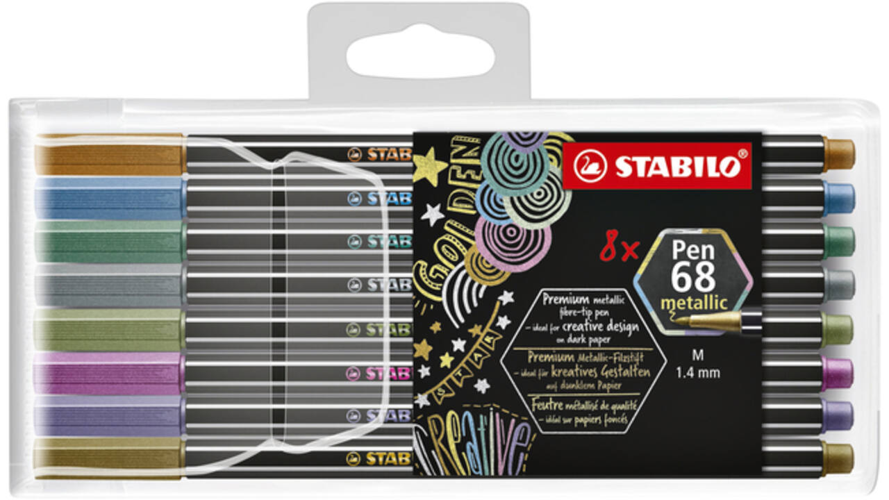 Viltstift STABILO Pen 68/8 medium metallic assorti etui à 8 stuks