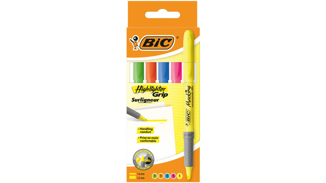 Markeerstift Bic grip assorti etui à 5 stuks