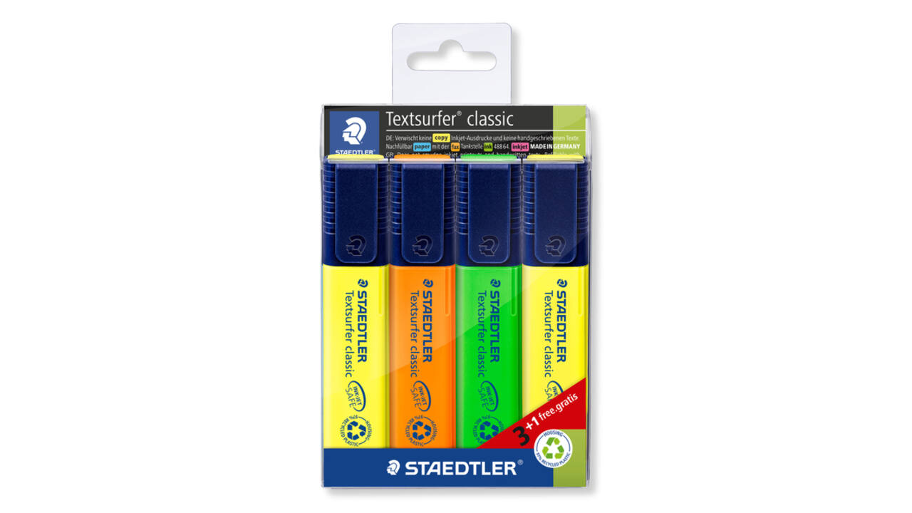 Markeerstift Staedtler 364 Textsurfer assorti 3 stuks + 1 geel gratis