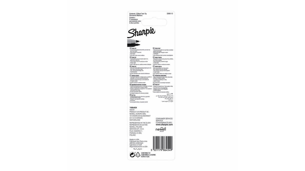 Viltstift Sharpie rond Twin tip ultra fijn & fijn zwart 2 stuks