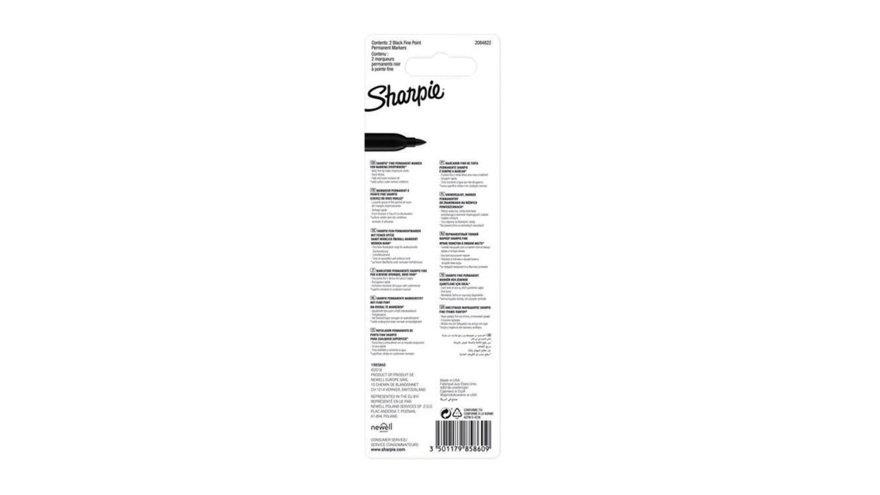 Viltstift Sharpie rond fijn zwart blister à 2 stuks