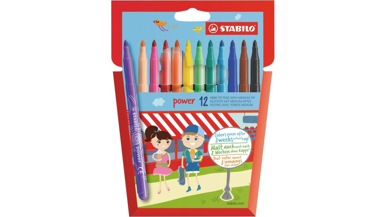 Viltstift STABILO power 280/12 assorti etui à 12 stuks