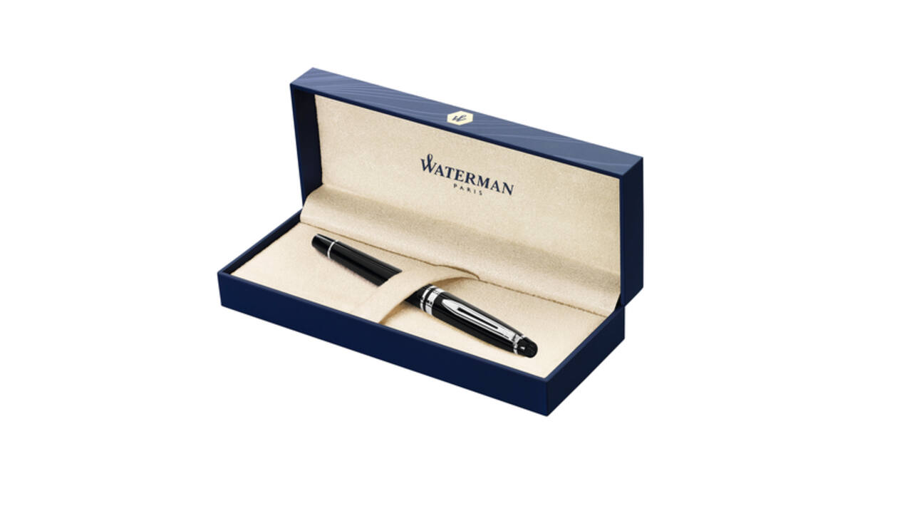Rollerpen Waterman Expert black lacquer CT fijn