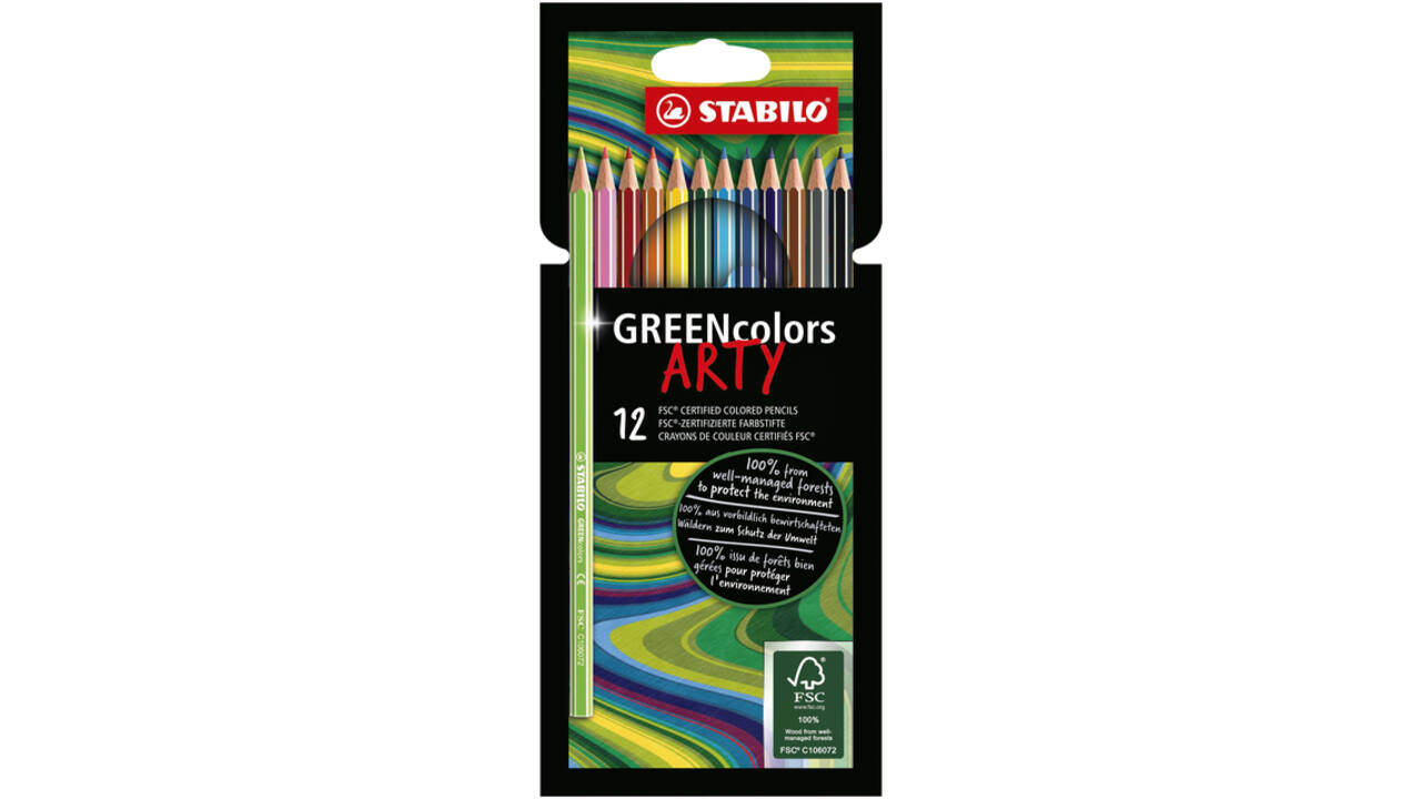 Kleurpotloden STABILO 6019 GREENcolors Arty assorti etui à 12 stuks