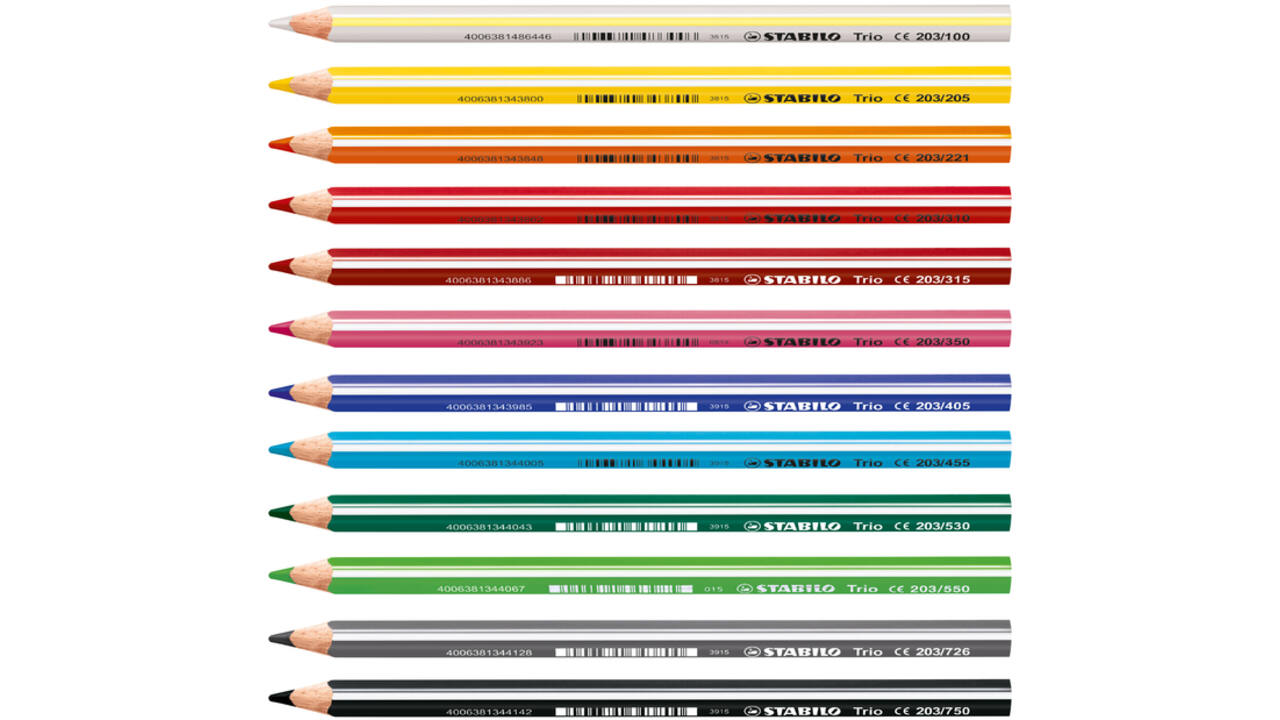 Kleurpotloden STABILO 203 Trio dik assorti kartonnen etui à 12 stuks