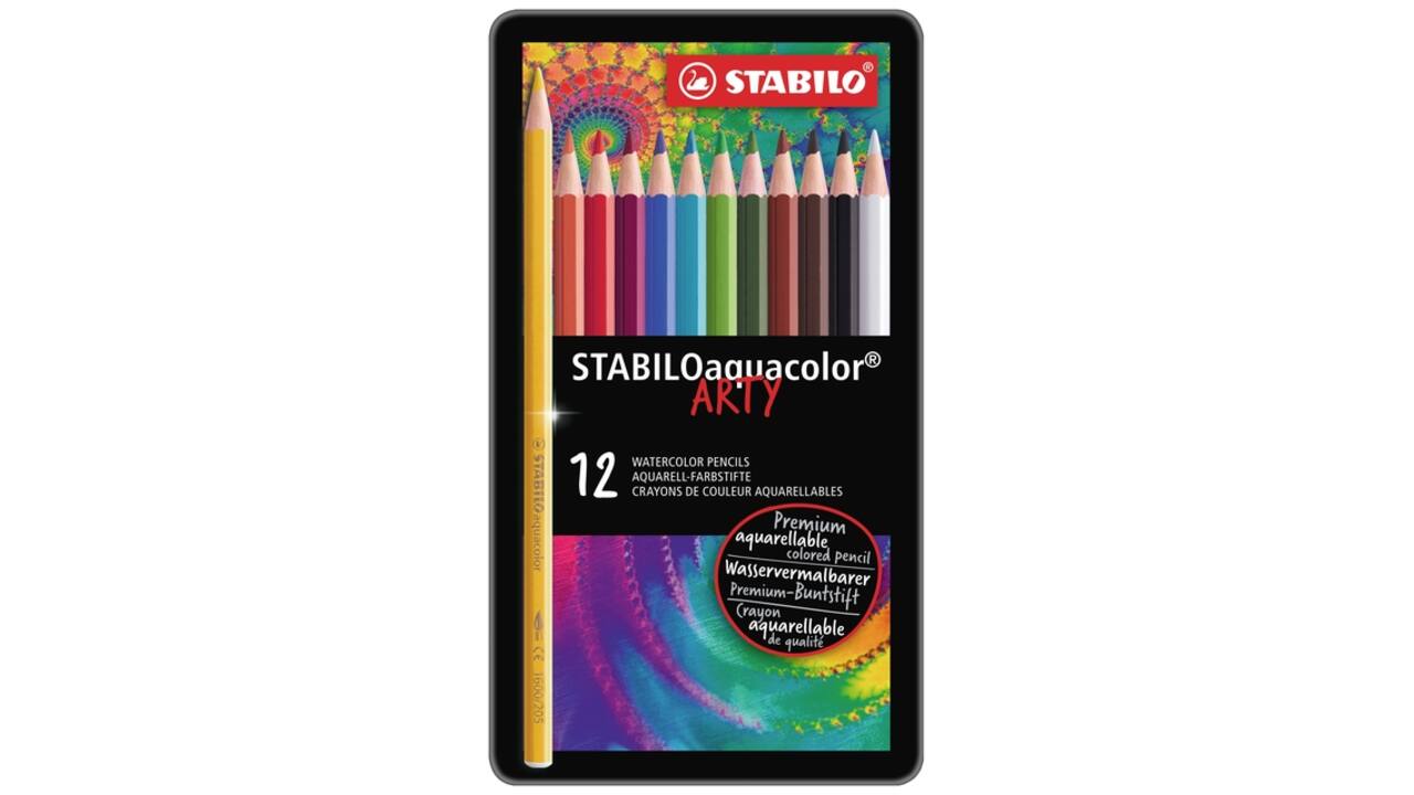 Kleurpotloden STABILO 1612 aquacolor assorti blik à 12 stuks