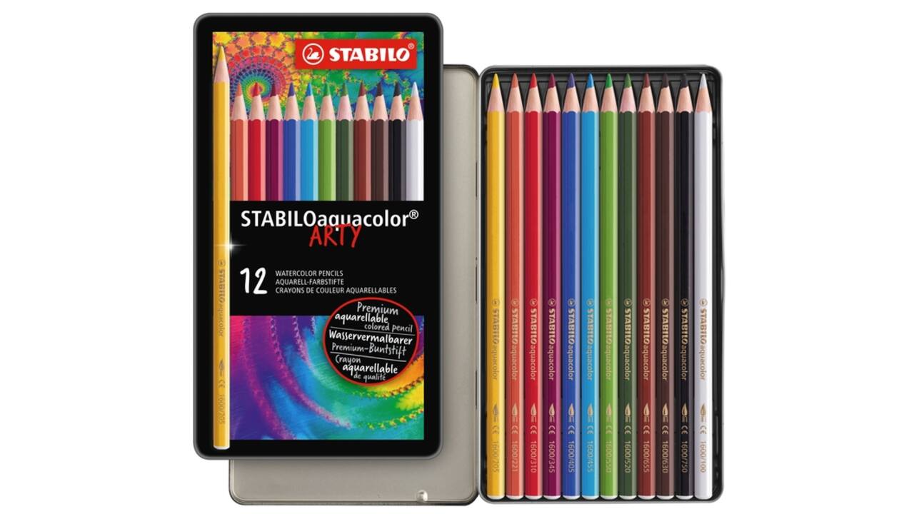 Kleurpotloden STABILO 1612 aquacolor assorti blik à 12 stuks