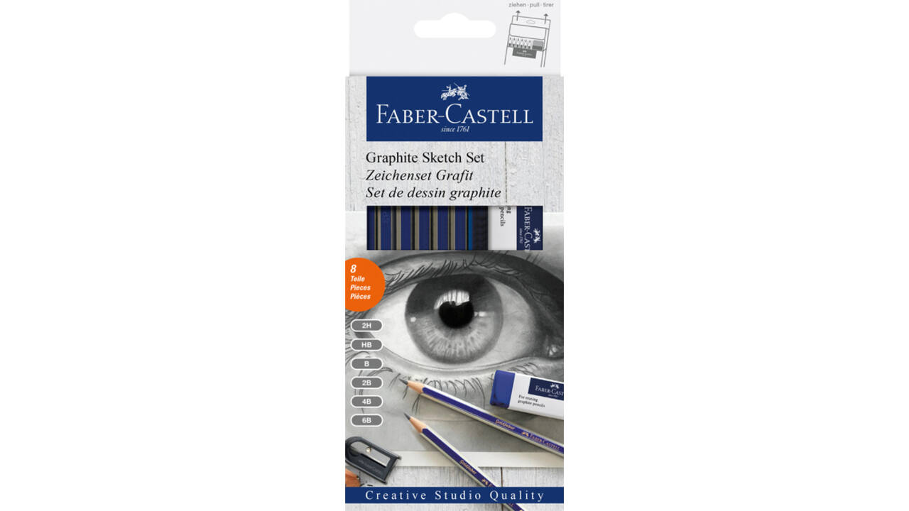Potlood Faber-Castell 6 hardheden inclusief puntenslijper en gum
