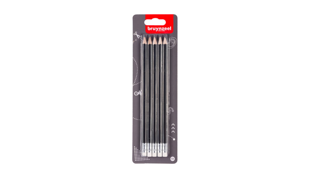 Potlood Bruynzeel Teens HB met gum 5 stuks