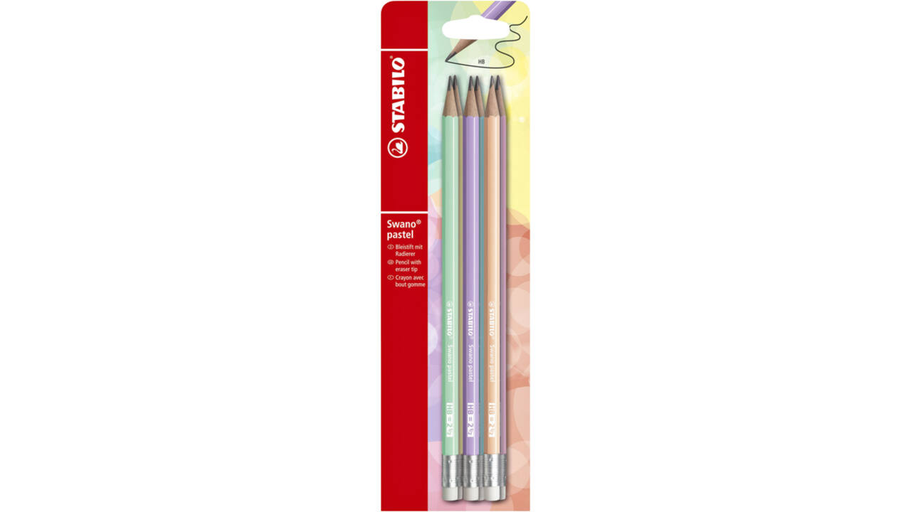 Potlood STABILO Swano grafiet HB met gumtop pastel assorti 6 stuks