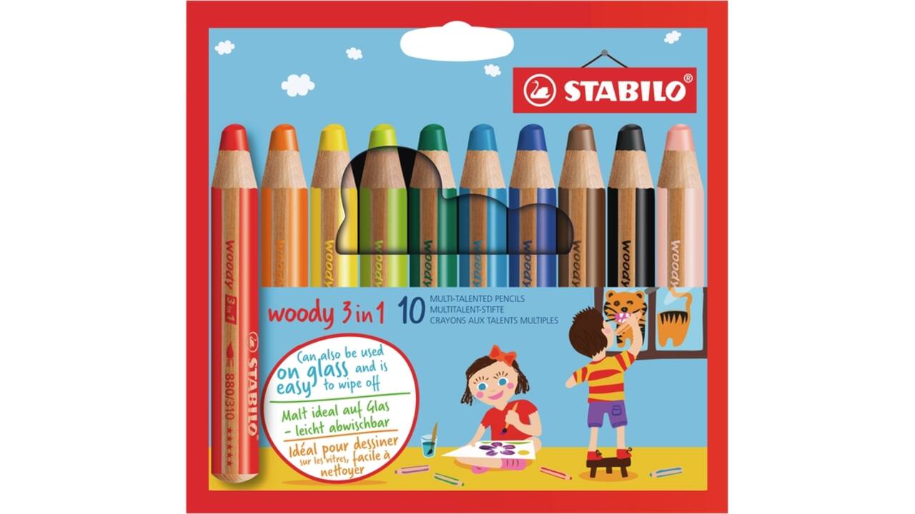 Kleurpotloden STABILO 880 woody 3 in 1 assorti etui à 10 stuks