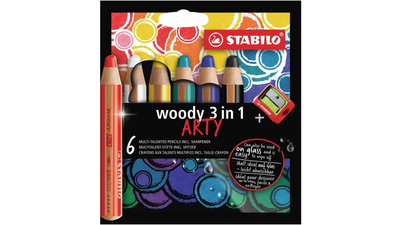Kleurpotloden STABILO 880 woody 3 in 1 Arty incl puntenslijper ass 6st